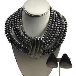 INCREDIBLE GERDA LYNGGAARD BLACK HORN STATEMENT NECKLACE & EARRINGS SET